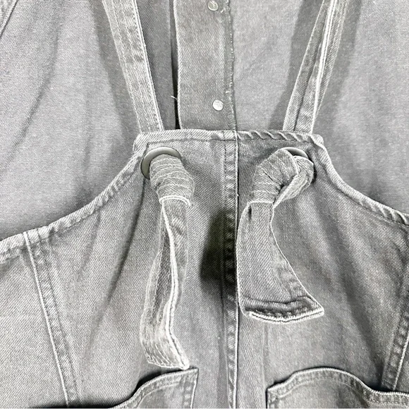 NEW Free People We The Free Fields of Flowers Wide Leg Black Denim Overalls XL - Picture 11 of 15